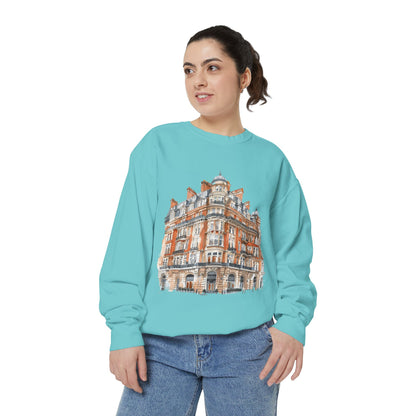 Unisex Garment-Dyed Sweatshirt - Classic British Architecture - Elegant Historic Building
