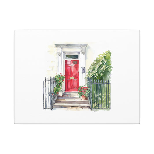 Watercolor Home Portrait Canvas, Red Door Wall Art, Housewarming Gift, Modern Decor, Personalized Artwork
