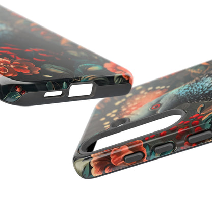 Floral Peacock Phone Case, Tough Cases, Artistic Phone Cover, Unique Gift, Nature Lover Accessory, Protective Case