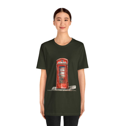 Unisex Jersey Short Sleeve Tee - Iconic British Public Telephone - Classic Red Phone Box
