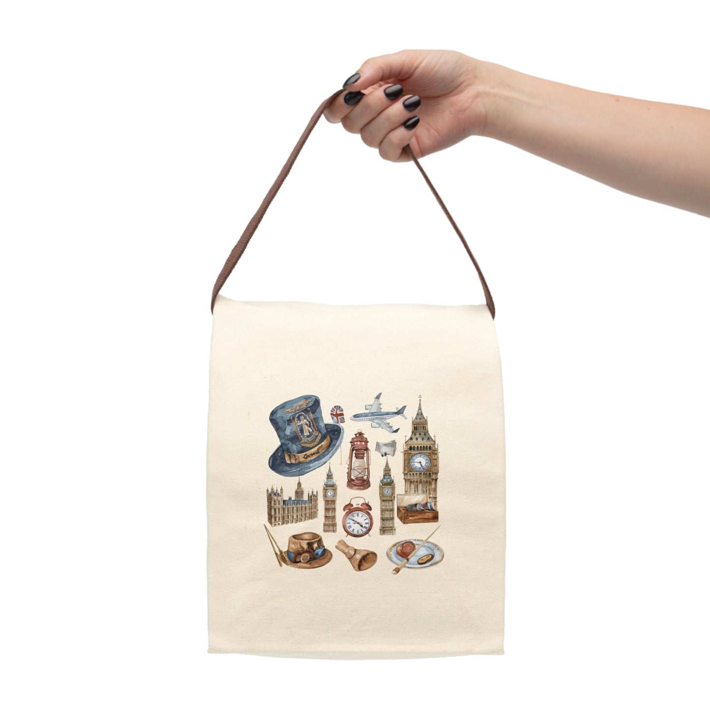 London-Themed Canvas Lunch Bag With Strap