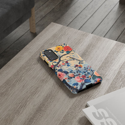 Floral Phone Case, Tough Cases with Bird and Flower Design, Trendy Accessory, Gift for Nature Lovers, Stylish Protection