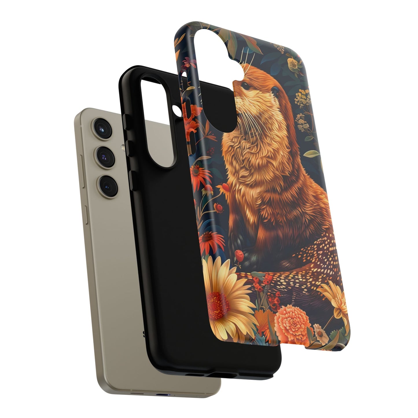 Otter Phone Case, Floral Otter Design, Tough Phone Cover, Nature Lover Gift, Cute Animal Accessories
