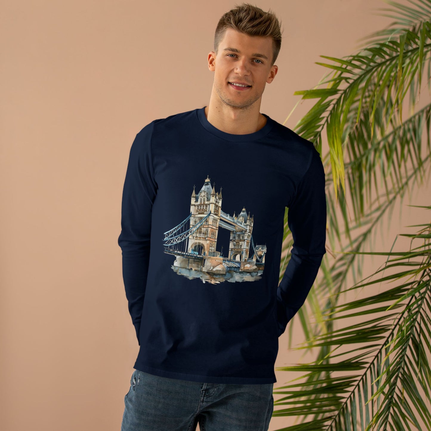 Men’s Base Longsleeve Tee - London Bridge - Iconic Landmark and Historical Beauty