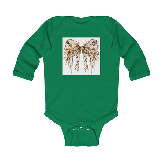 Whimsical Floral Bow Infant Long Sleeve Bodysuit