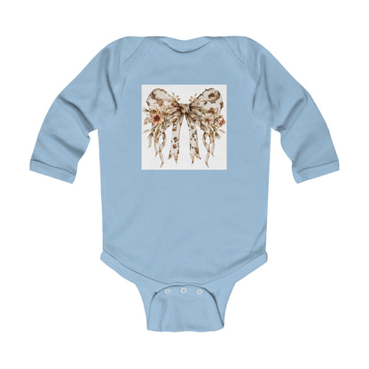 Whimsical Floral Bow Infant Long Sleeve Bodysuit