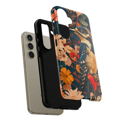 Artistic Bird Phone Case, Unique Tough Cases for Nature Lovers, Floral Design, Cute Gift, Customized Phone Accessories