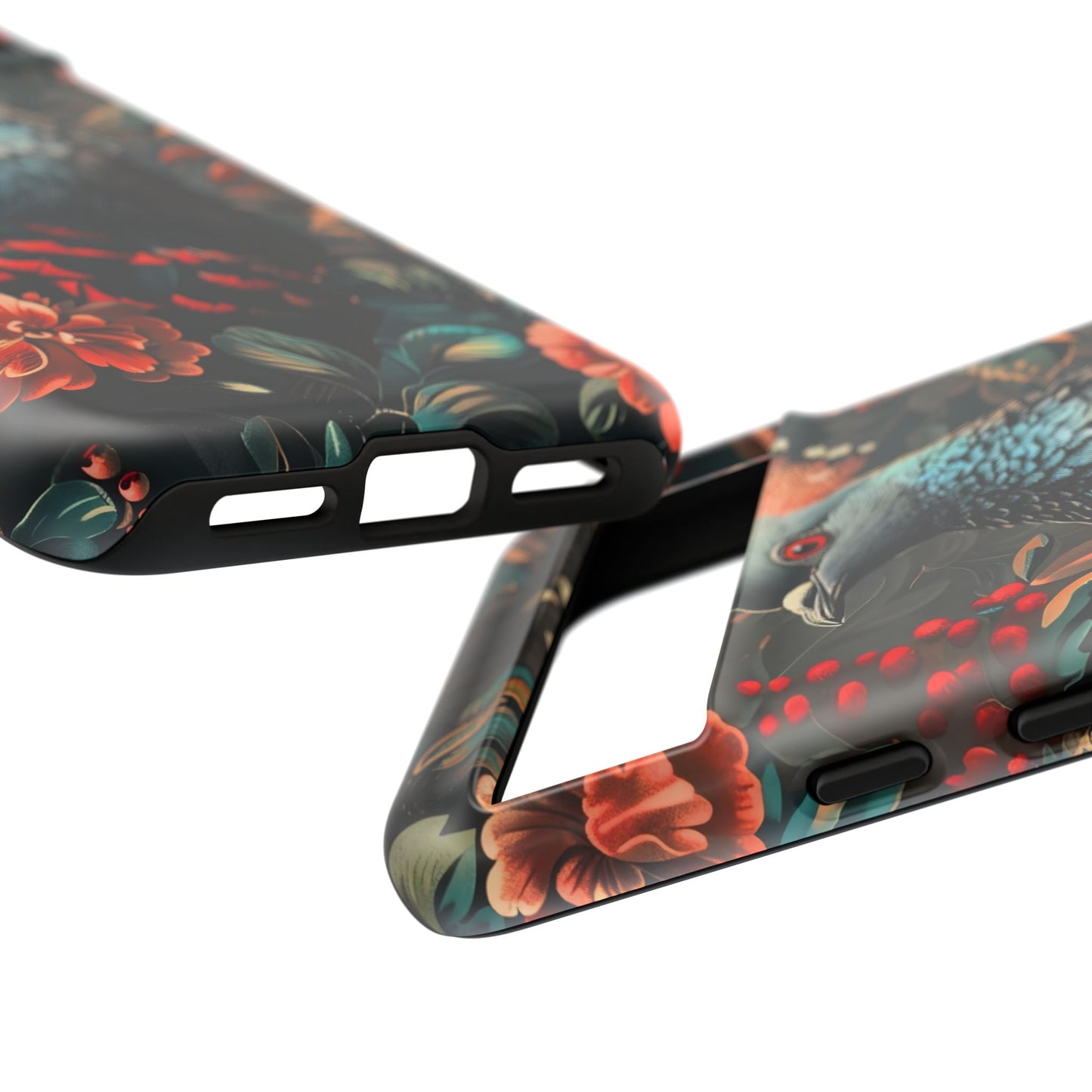 Floral Peacock Phone Case, Tough Cases, Artistic Phone Cover, Unique Gift, Nature Lover Accessory, Protective Case