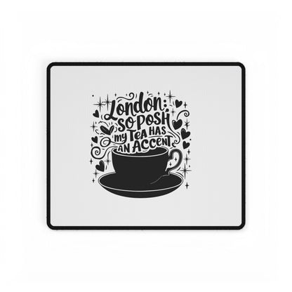London Tea Themed Desk Mat, Chic Office Decor, Gift for Tea Lovers, Stylish Workspace Accessory, Home Office Essentials