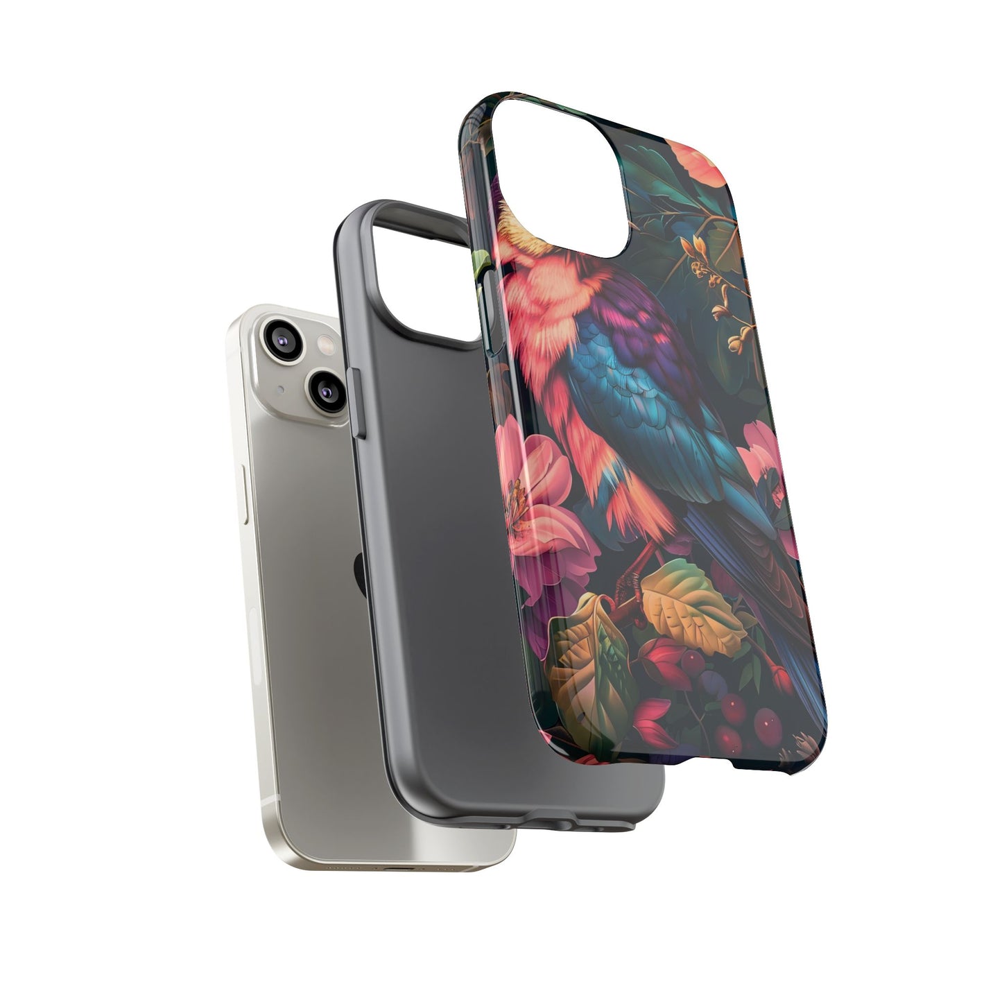 Vibrant Phone Case, Tropical Bird Design, Tough Phone Cover, Floral Tech Accessory, Gift for Nature Lovers