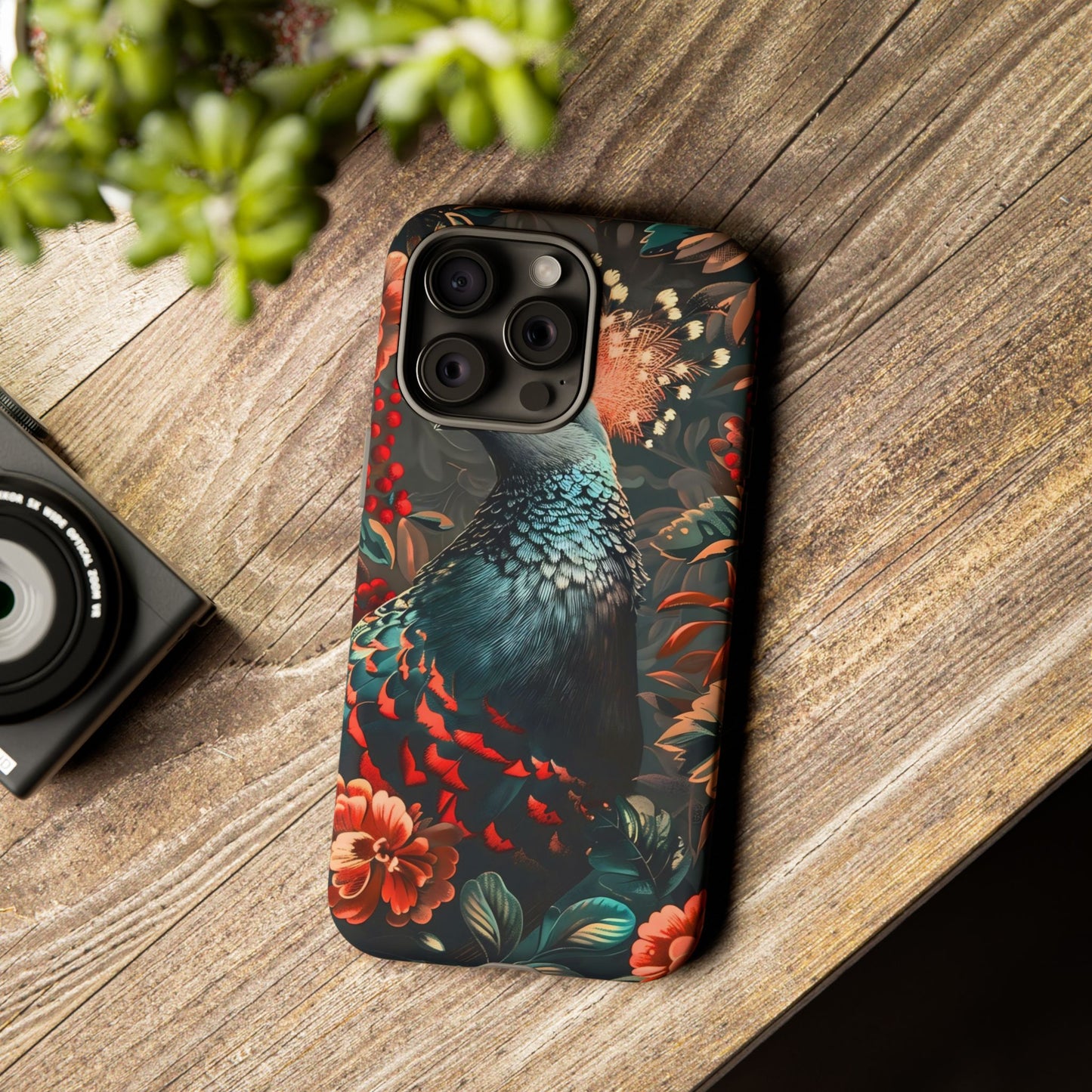 Floral Peacock Phone Case, Tough Cases, Artistic Phone Cover, Unique Gift, Nature Lover Accessory, Protective Case