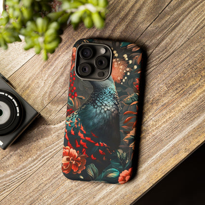 Floral Peacock Phone Case, Tough Cases, Artistic Phone Cover, Unique Gift, Nature Lover Accessory, Protective Case