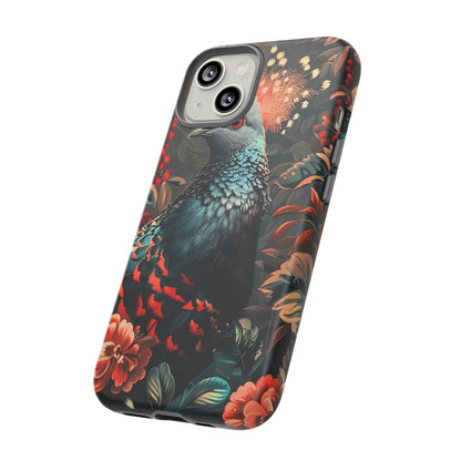 Floral Peacock Phone Case, Tough Cases, Artistic Phone Cover, Unique Gift, Nature Lover Accessory, Protective Case