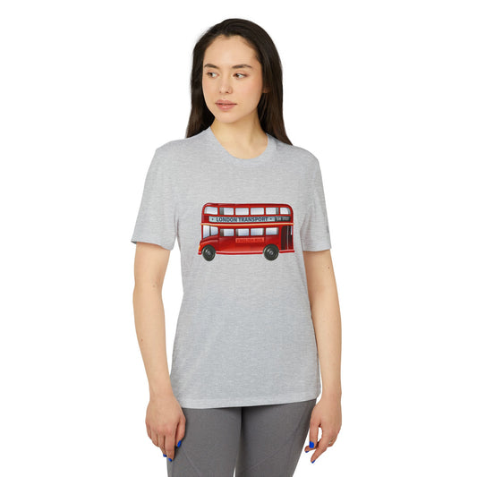 Adidas Unisex London Transport Graphic T-Shirt - Vintage British Double-Decker Bus Art Print - Casual Sport Wear