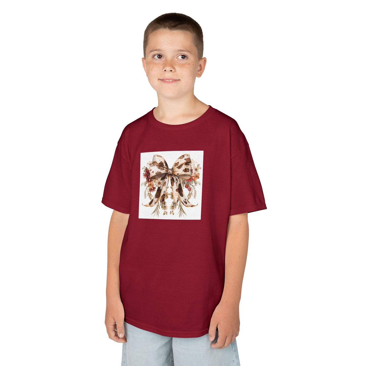 Kids Tee - Rustic Cow Print Bow with Gold Accents and Flowers - Perfect for Birthdays and Holidays
