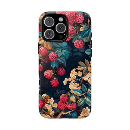 Floral Phone Case with Berry Design, Durable Phone Cover, Floral Print, Gift for Plant Lovers, Nature-Inspired Accessory