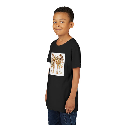 Youth Short Sleeve Tee - Western Cow Print Bow with Floral Accents Clipart - Perfect for Spring Celebrations