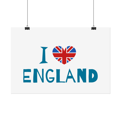 I Love England Rolled Poster - UK Travel Decor, Gift for Britains, Wall Art for Home, London Souvenir, Love England