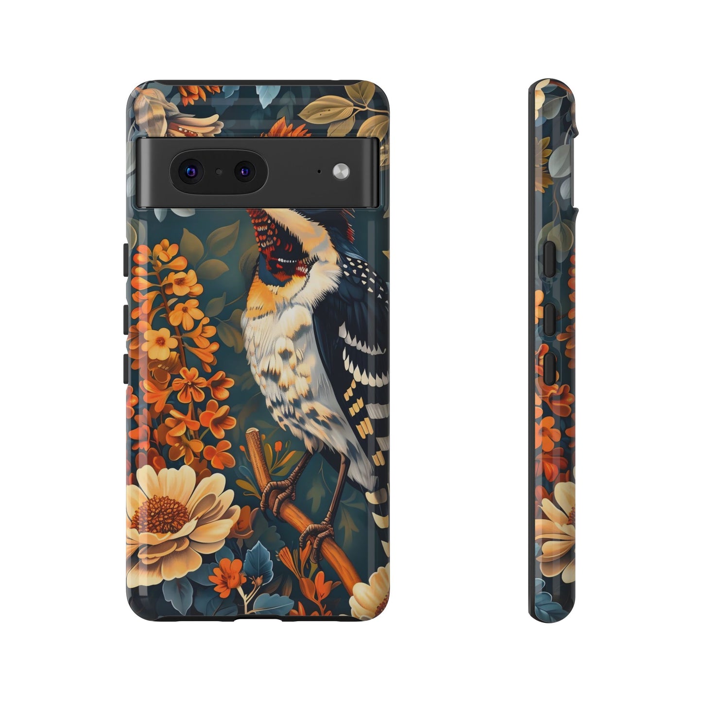 Tough Cases: Floral Bird Phone Case, Vintage Style Cover, Nature Lover Gift, Botanical Design, Spring Inspire Fashion