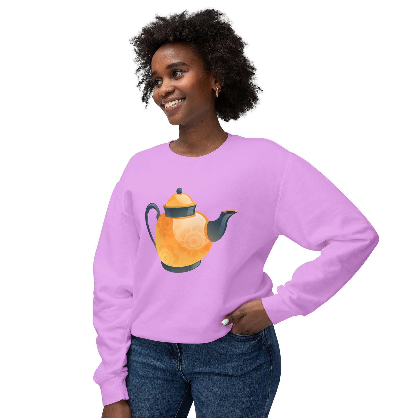 Unisex Lightweight Crewneck Sweatshirt - Classic British Tea Kettle - Timeless Elegance in Tea Time