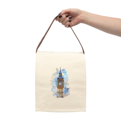 Clock Tower Canvas Lunch Bag With Strap