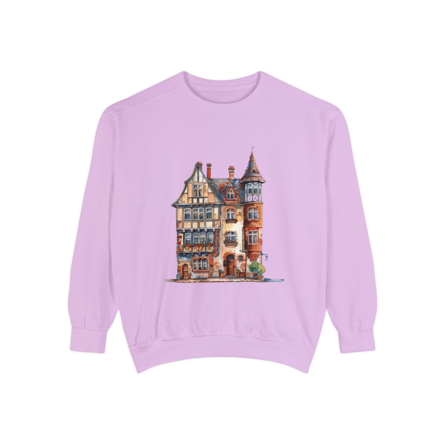 Unisex Garment-Dyed Sweatshirt - British Historic House - Classic Architectural Elegance