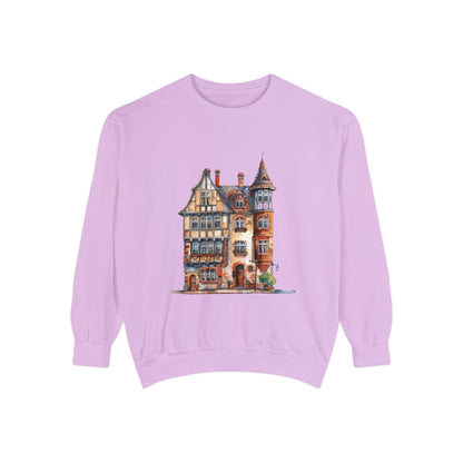 Unisex Garment-Dyed Sweatshirt - British Historic House - Classic Architectural Elegance