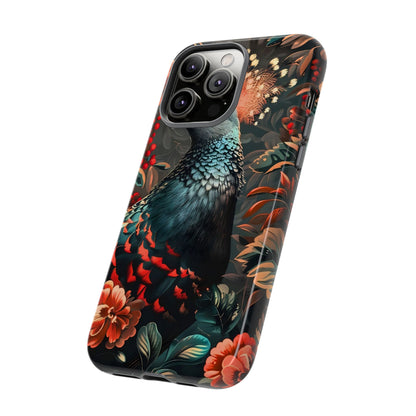 Floral Peacock Phone Case, Tough Cases, Artistic Phone Cover, Unique Gift, Nature Lover Accessory, Protective Case