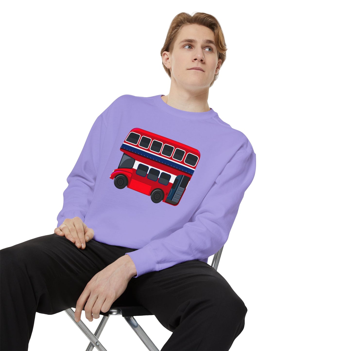 Unisex Garment-Dyed Sweatshirt Versatile - London Transport Red Double-Decker Bus