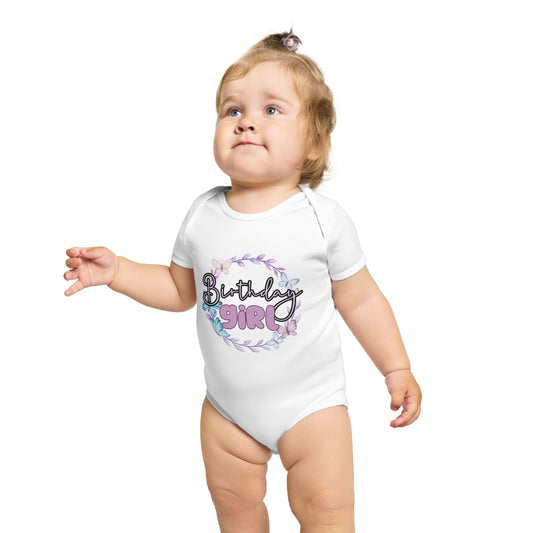 Birthday Girl Short Sleeve Baby Bodysuit - Cute Floral Design