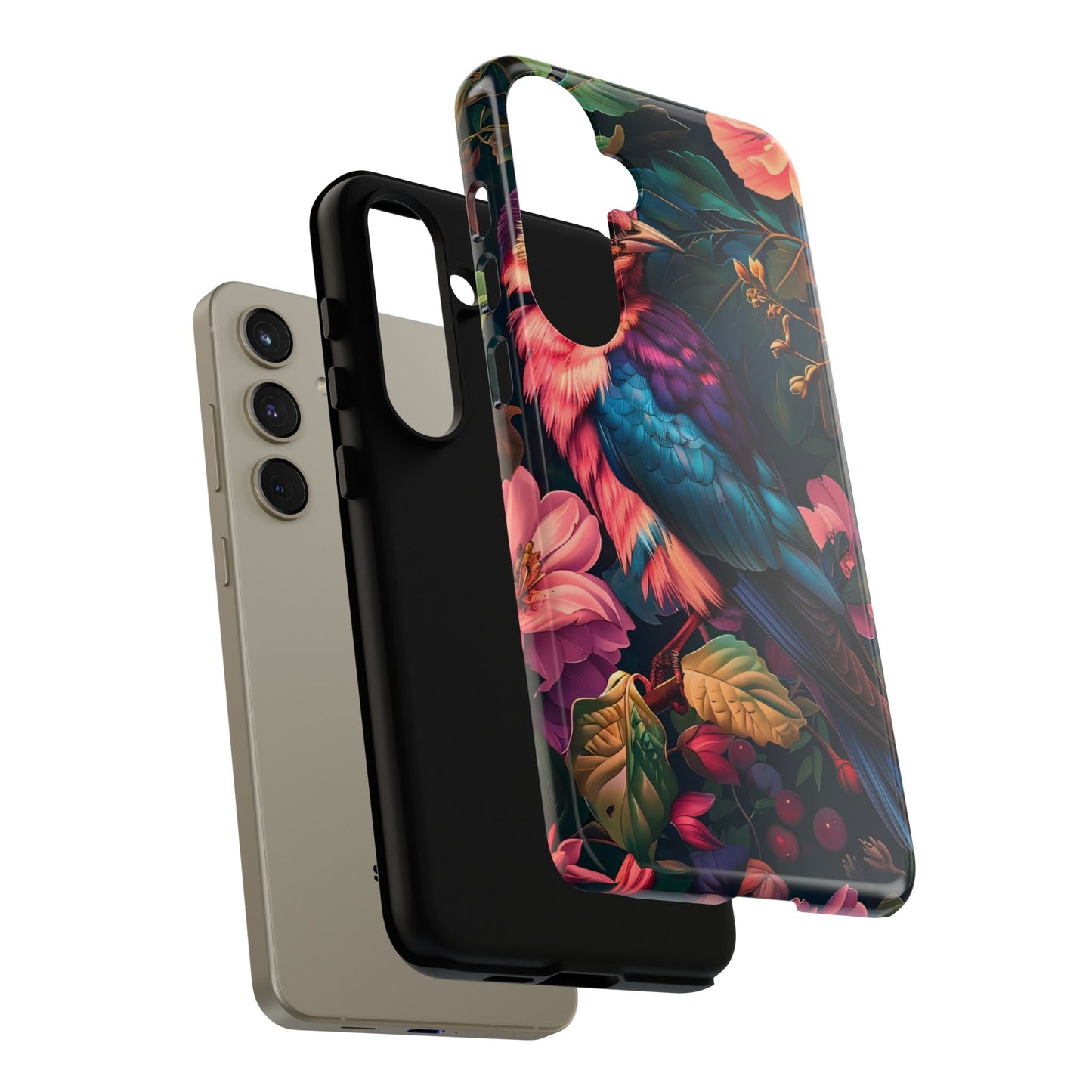 Vibrant Phone Case, Tropical Bird Design, Tough Phone Cover, Floral Tech Accessory, Gift for Nature Lovers