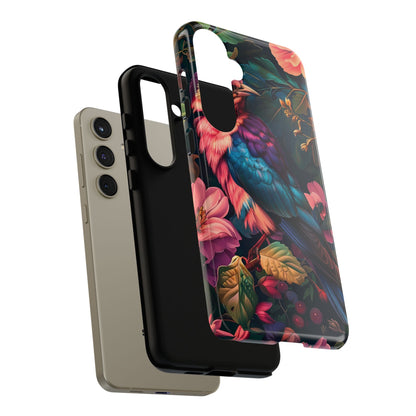 Vibrant Phone Case, Tropical Bird Design, Tough Phone Cover, Floral Tech Accessory, Gift for Nature Lovers