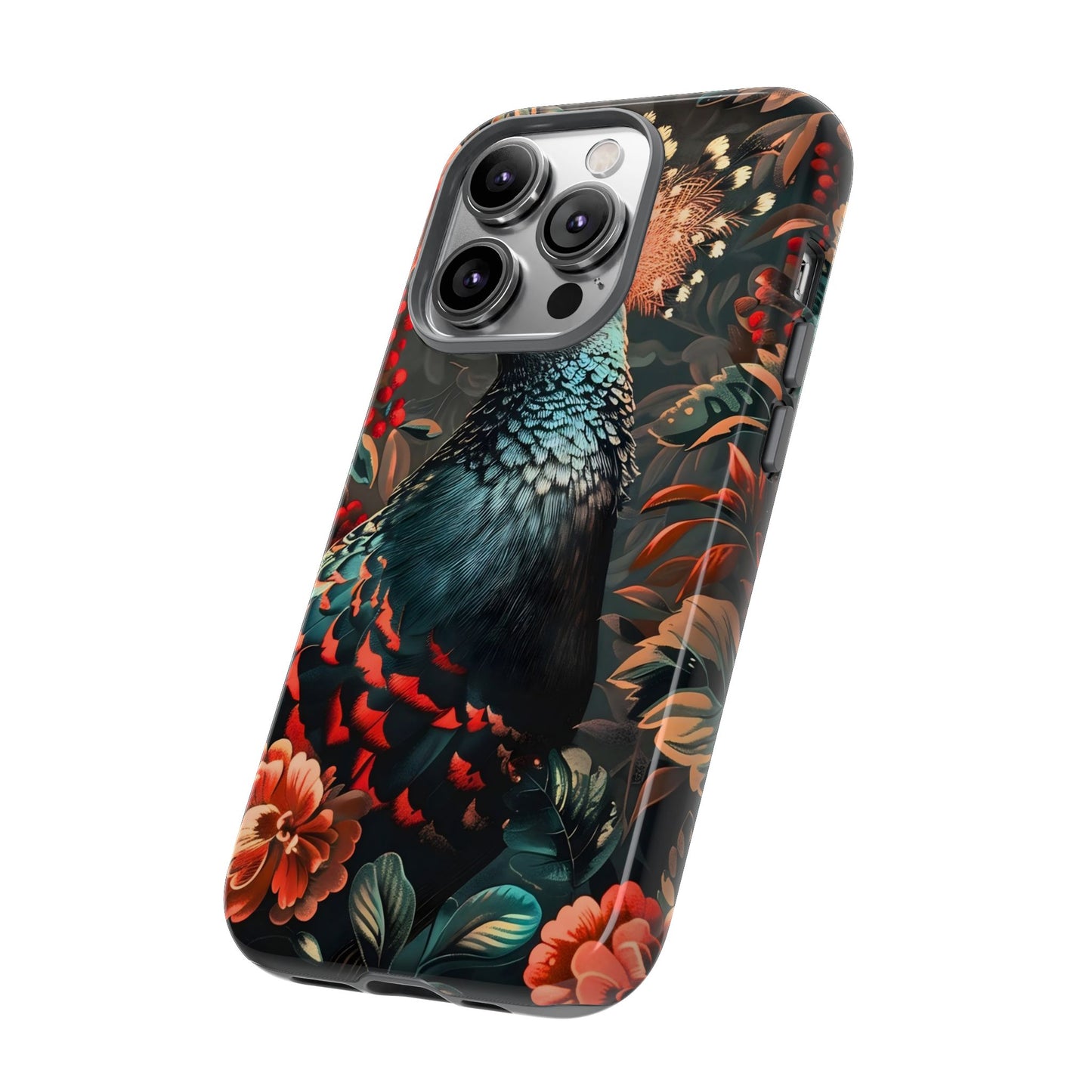 Floral Peacock Phone Case, Tough Cases, Artistic Phone Cover, Unique Gift, Nature Lover Accessory, Protective Case