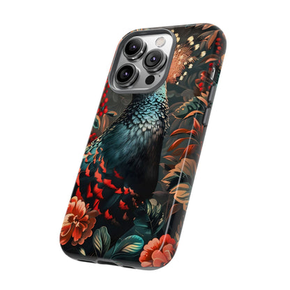 Floral Peacock Phone Case, Tough Cases, Artistic Phone Cover, Unique Gift, Nature Lover Accessory, Protective Case