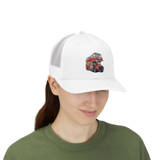 Vintage Double-Decker Bus Snapback Cap, Stylish Trucker Hat for Travel Lovers, Trendy Cap for Summer, Great Gift for Them