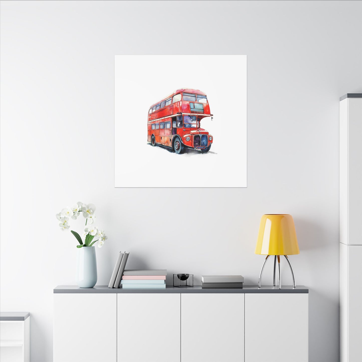 London Red Double-Decker Bus Art Canvas Print, Wall Decor for Travel Lovers, Home Office Gift, Unique Artwork for All Occasions