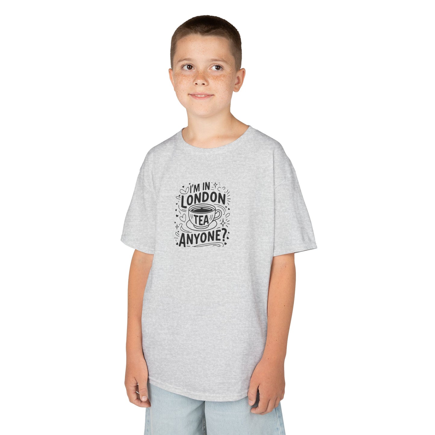 Kids Heavy Cotton Tee - I'm in London tea Anyone? -  Fun T-Shirt for Young Tea Lovers