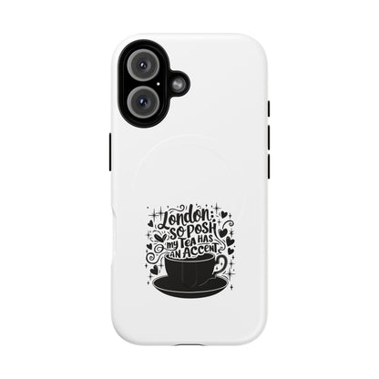 Chic Phone Case with London Tea Design, Tough Magnetic Case for iPhone, Gift for Tea Lovers, Stylish Mobile Accessory, Unique Phone Cover