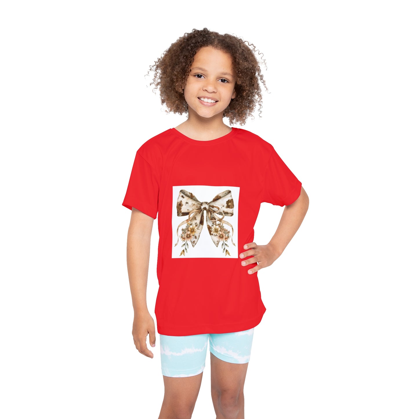 Kids Sports Jersey - Boho Western Bow with Flowers and Cow Pattern - Fun and Stylish Athletic Wear for Young Athletes