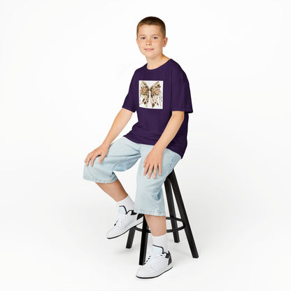 Kids Heavy Cotton™ Tee - Elegant Cowhide Ribbon Bow with Wildflower Bouquet - Perfect for Birthdays and Everyday Fun