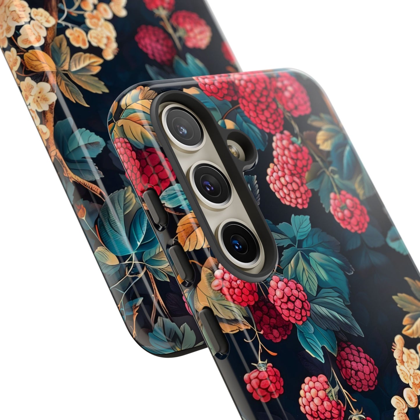 Floral Phone Case with Berry Design, Durable Phone Cover, Floral Print, Gift for Plant Lovers, Nature-Inspired Accessory
