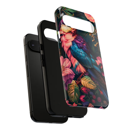 Vibrant Phone Case, Tropical Bird Design, Tough Phone Cover, Floral Tech Accessory, Gift for Nature Lovers