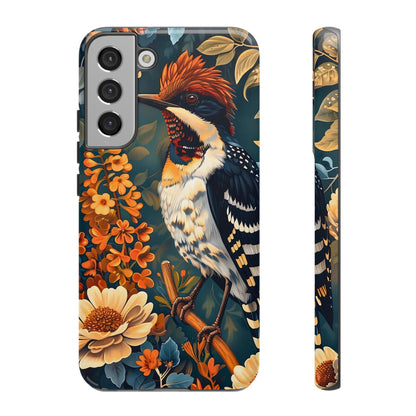 Tough Cases: Floral Bird Phone Case, Vintage Style Cover, Nature Lover Gift, Botanical Design, Spring Inspire Fashion