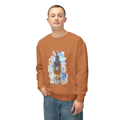 Unisex Lightweight Crewneck Sweatshirt - Iconic Big Ben Clock Tower Design