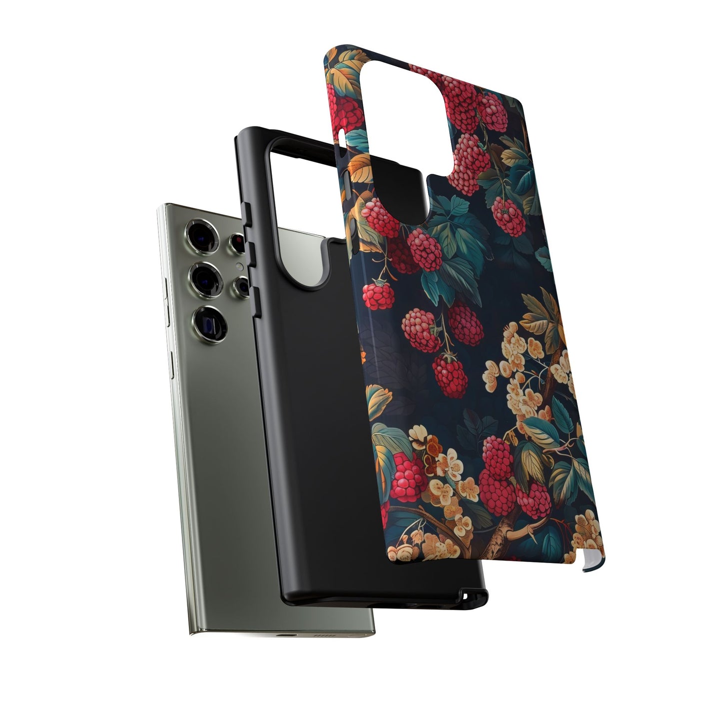 Floral Phone Case with Berry Design, Durable Phone Cover, Floral Print, Gift for Plant Lovers, Nature-Inspired Accessory
