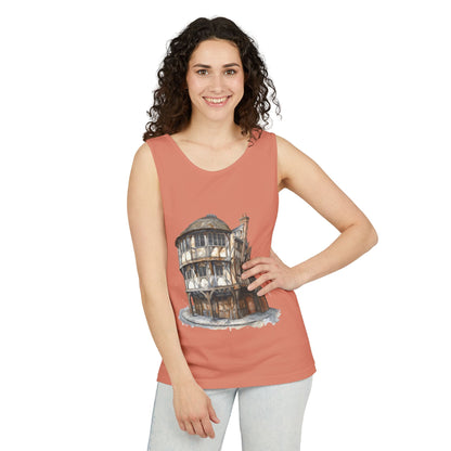 Unisex Garment-Dyed Tank Top - Hand-Painted Bar Scene Wall Art