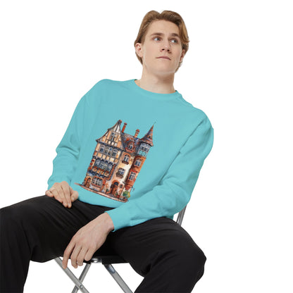Unisex Garment-Dyed Sweatshirt - British Historic House - Classic Architectural Elegance