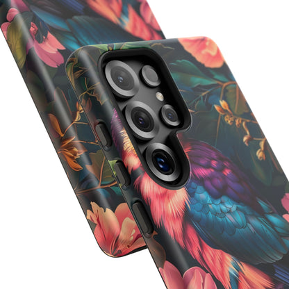 Vibrant Phone Case, Tropical Bird Design, Tough Phone Cover, Floral Tech Accessory, Gift for Nature Lovers
