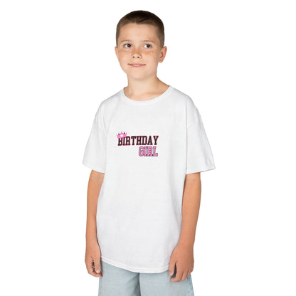 Kids Heavy Cotton Tee - Birthday Girl Leopard Print Rainbow Clipart - Celebrate in Style!