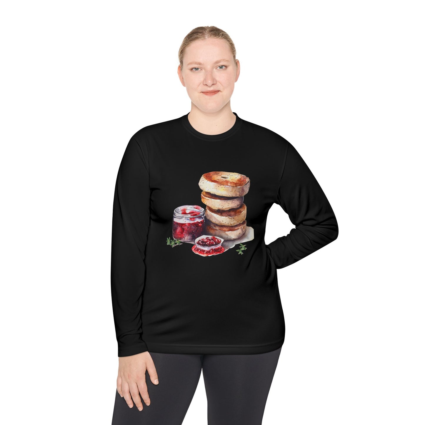 Unisex Lightweight Long Sleeve Tee -Rustic Food Design Wall Art -  Perfect for Breakfast Lovers